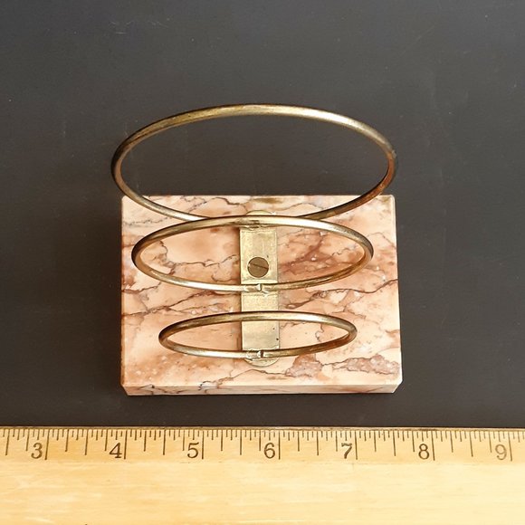 VTG Letter Holder Gadget Stand Pink Marble Brass Rings Art Deco Desk Accessories - Picture 9 of 9